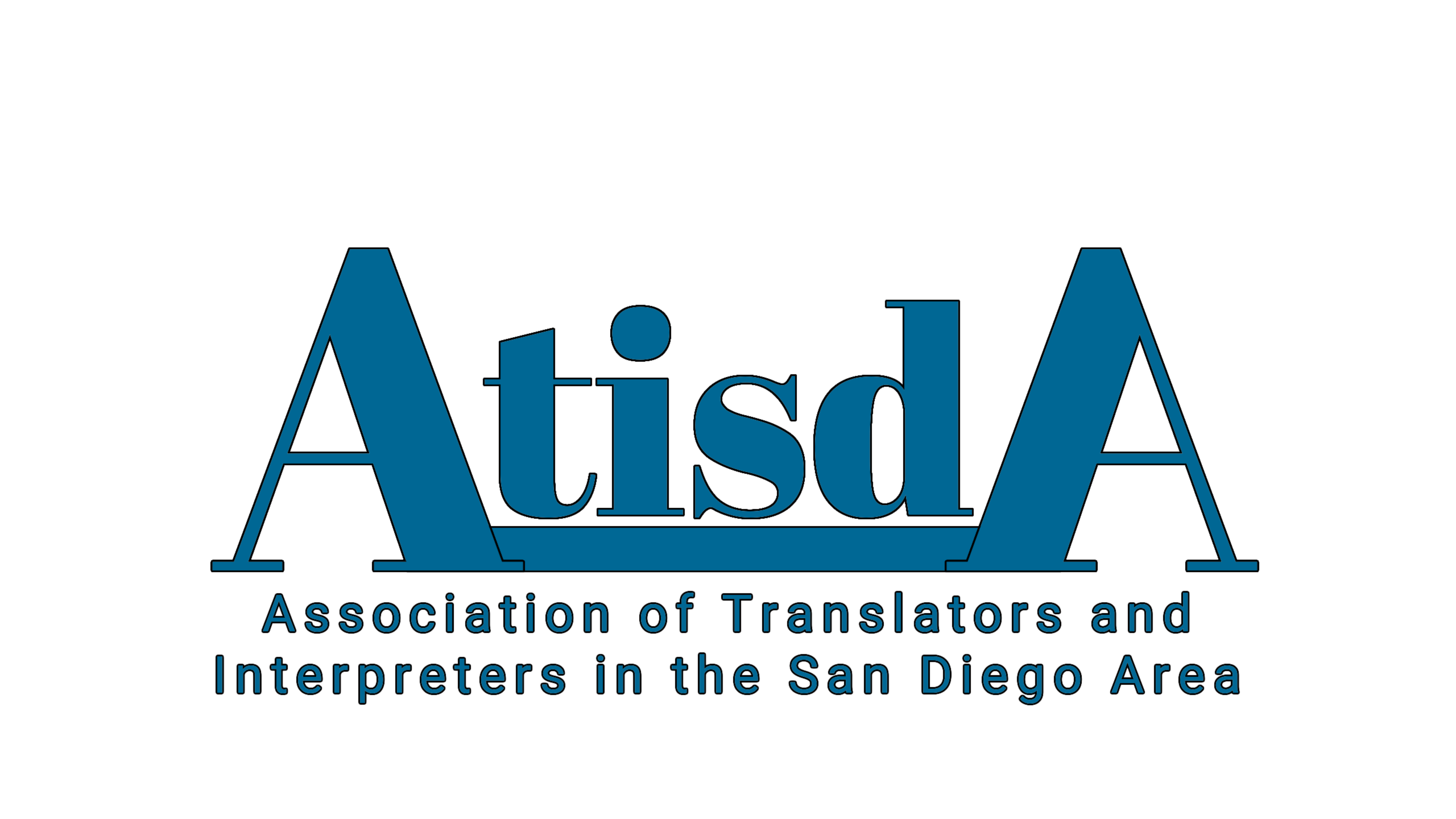 ATISDA logo - blue - no bckg - full name Logo of the ATISDA. Simply says AtisdA and has Association of Translators and Interpreters in the San Diego Area written below it.